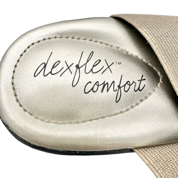 Dexflex Comfort Sandals Size 9 Taupe 2.5 inch Black Wedge Heels Studded Slip On - Picture 6 of 8